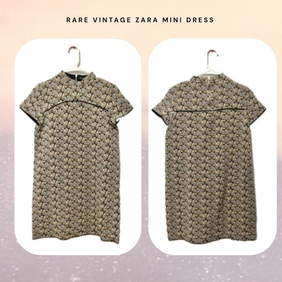 Zara • metallic asian style paisley brocade print short sleeve mini dress - Picture 1 of 16